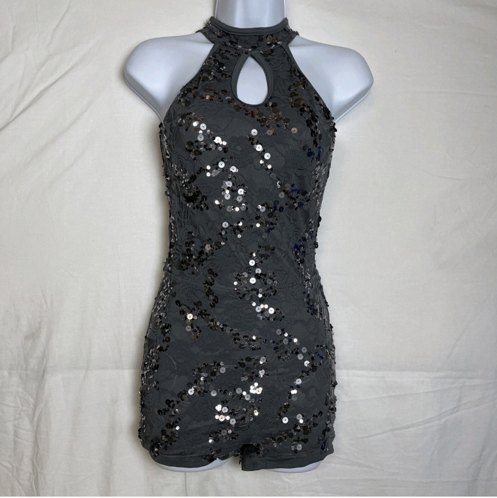 NWOT Weissman Streak Sequin Lace Biketard Romper
